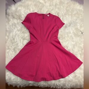 Elegant Pink Dress, skater dress, Stress Ponte Fit & Flare Short Sleeve,